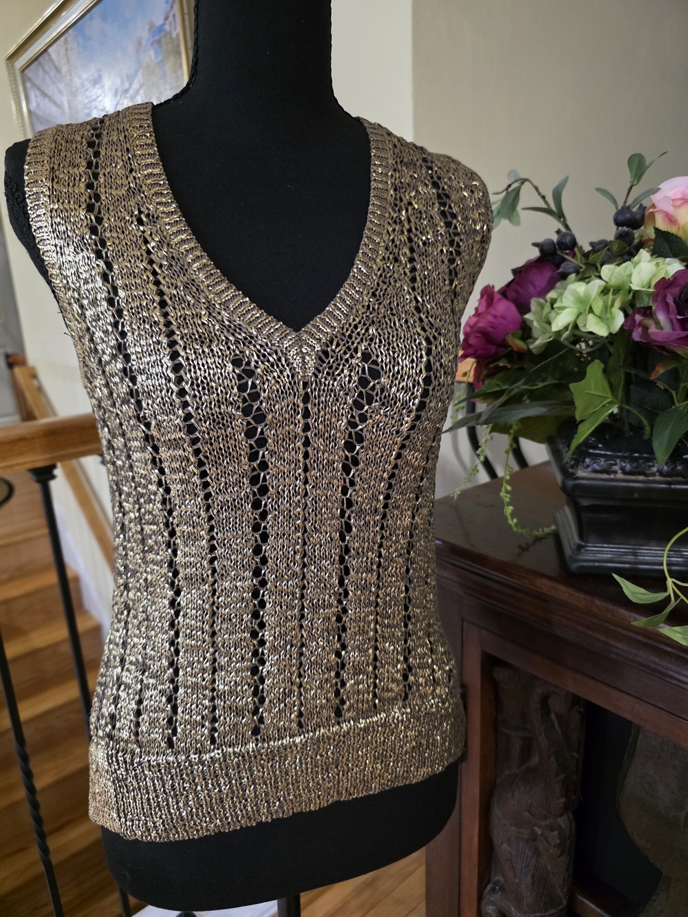 BCBGMaxAzria Y2K Open-Weave Knit Tank in Taupe Brown Size M